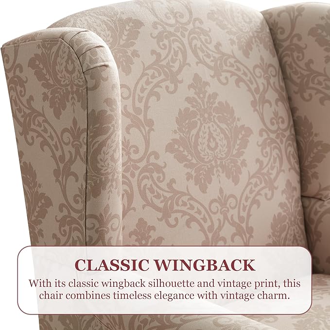 HUIMO Printed Wingback Accent Chair, Linen Upholstered High Back Armchair