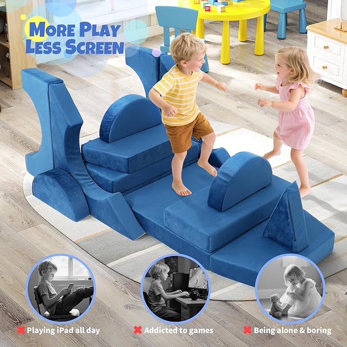 15 Pcs Modular Kids Play Couch, Toddler Couches That Fold Out, Plush Foam Chair