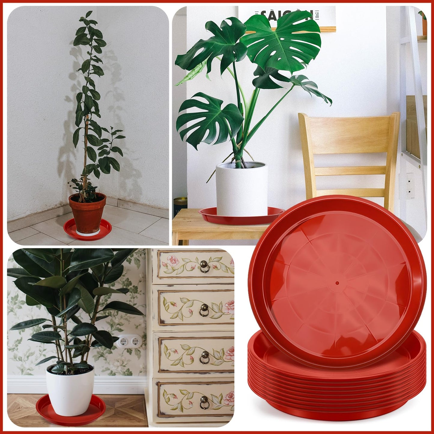 Sawysine 30 Pack Plastic Plant Saucer Round Drip Trays Red Flower Pot Saucers Thick Plant Dish Sturdy Water Tray Heavy Drainage Potted Container for Indoor Outdoor Garden(12 Inches)