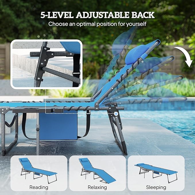 Outsunny Folding Chaise Lounge Chair Outdoor Tanning Chair