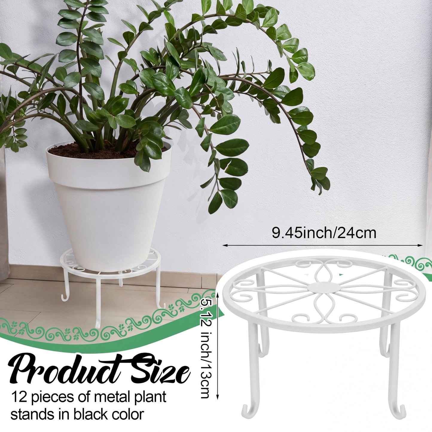 Maitys 12 Pack Metal Plant Stands Outdoor Indoor Heavy Duty Flower Potted Holder Anti-Rust Plant Pot Shelf Round Flower Display Rack for Porch Garden(White)