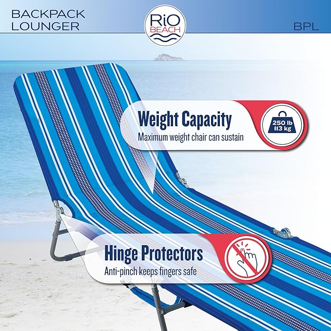 Rio Beach Portable Lay Flat Folding Backpack Beach Lounge Chair