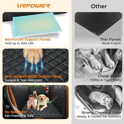 URPOWER Large Back Seat Extender for Dogs, Hard Bottom Dog Car Seat Cover for Extended Cab Trucks, Waterproof Dog Hammock Pet Travel Bed Rear Seat Protector Holds 400lbs for Ford F-150 SuperCab