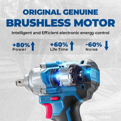 Dong Cheng 20V Brushless Impact Wrench, Max Torque 360 ft-lbs (488N.m), 1/2 inch with 3 Mode Speed, 2400 RPM Cordless Impact Gun, Includes 4.0Ah Battery, Charger, 4 Impact Sockets and Kit Bag
