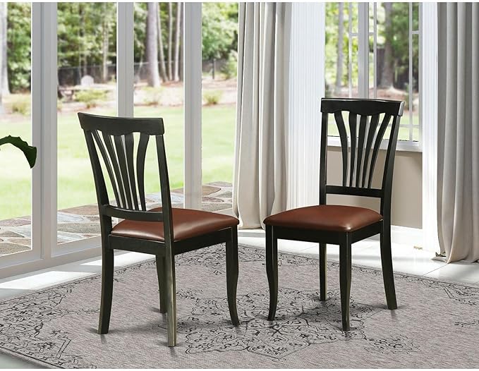 East West Furniture Avon 36" Faux Leather Dining Chairs in Black