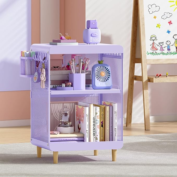 SYKIARIOL Kids Nightstand for Girls, Metal Bedside Table