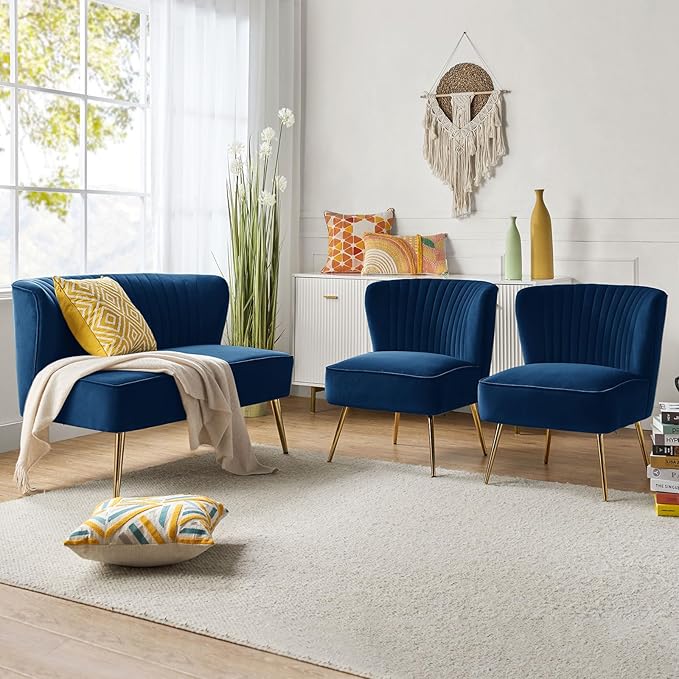 HULALA Home 3 Piece Velvet Living Room Furniture Set, Modern Comfy Upholstered