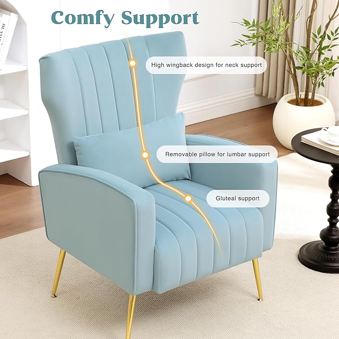 Modern Accent Chairs Set of 2 Upholstered Living Room Chairs, High Back Arm