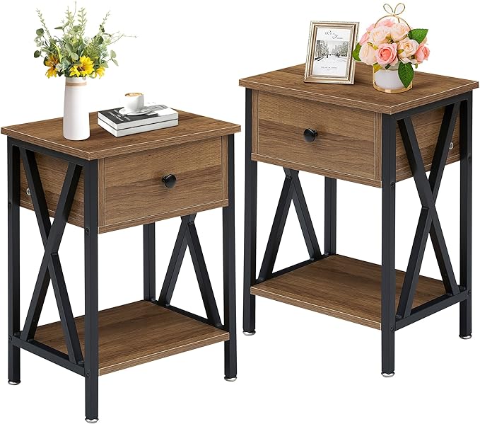 VECELO Nightstands Set of 2, Modern Bedside End Tables, Night Stands