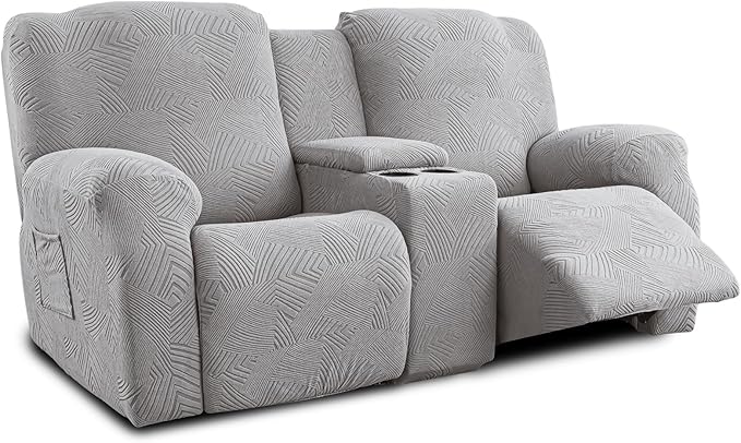 Recliner Loveseat Covers with Console, Stretch Geometric Strokes Jacquard