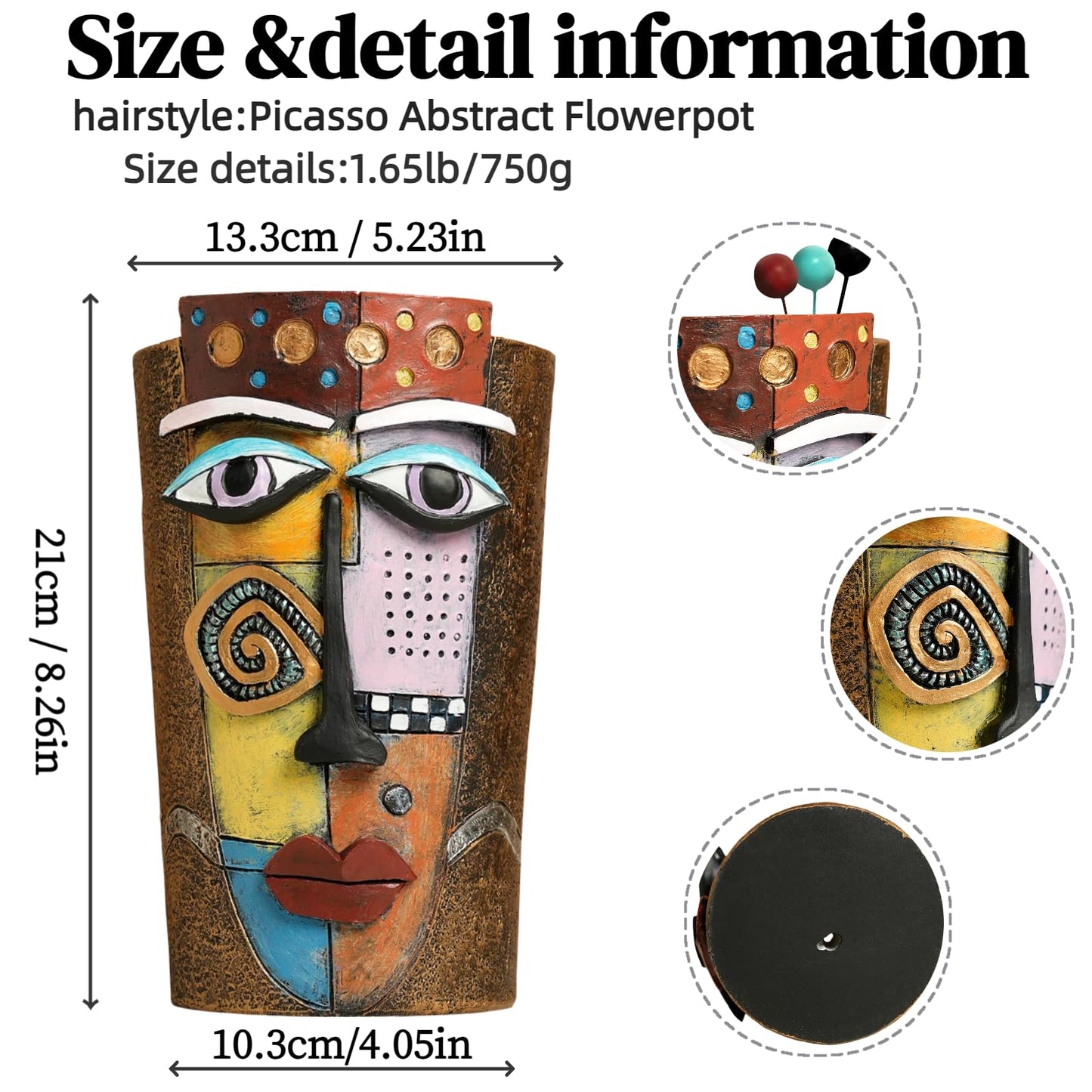 Yhupl Picasso Abstract Face Flower Pot,Plant Pot with Facial Expressions,Handmade Resin Plant Pot with Drainage Holes,for Indoor and Outdoor Botanical Home décor (Brown Large)