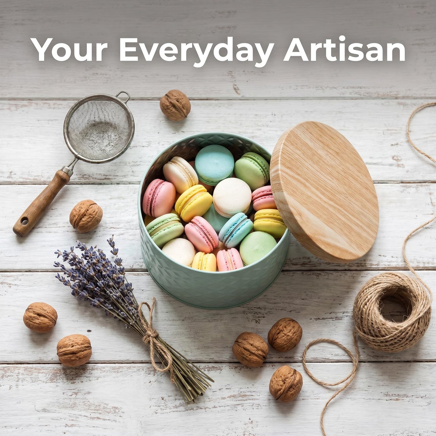 Lurrose Small Round Cookie Tins with Wood Lids Airtight, 6"D x 8"H Metal Cookie Jar, Small Empty Biscuit Tin Tinplate, Foods Storage Container Tin for Candy Cookies, Tea Canister(Blue)