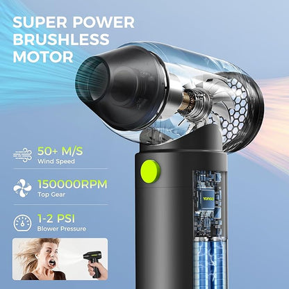Electric Air Duster, Compressed Air Duster 2-in-1 Cordless Mini Vacuum 130,000 RPM 4400mAh Rechargeable PC Keyboard Cleaner for Computer Car Camera Camping (C4)