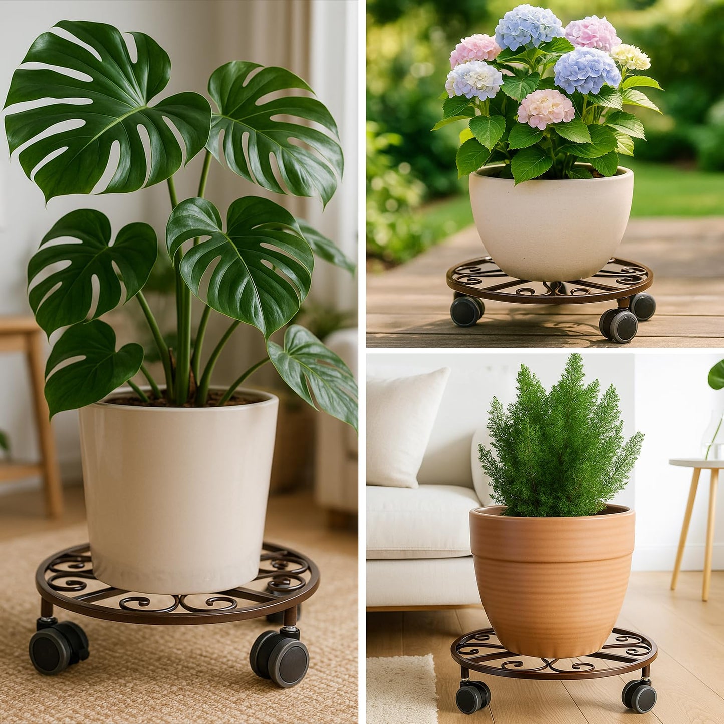 5 Pack Plant Caddy with Wheels Heavy Duty 13.5 Inches Metal Plant Stand with Wheels Plant Dolly Rolling Plant Stand Plant Roller with Casters for Indoor and Outdoor, Bronze
