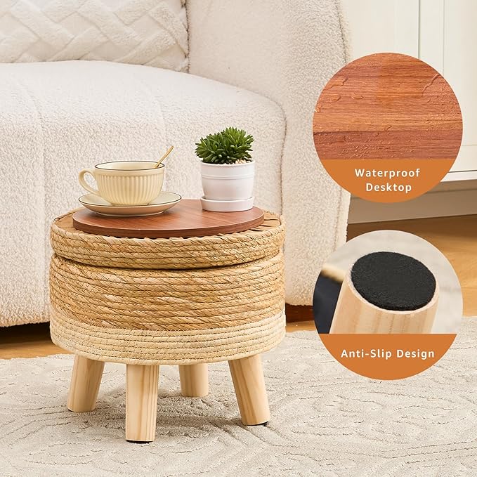 Cpintltr Storage Ottoman Poufs Handwoven Footstool Natural Seagrass Round