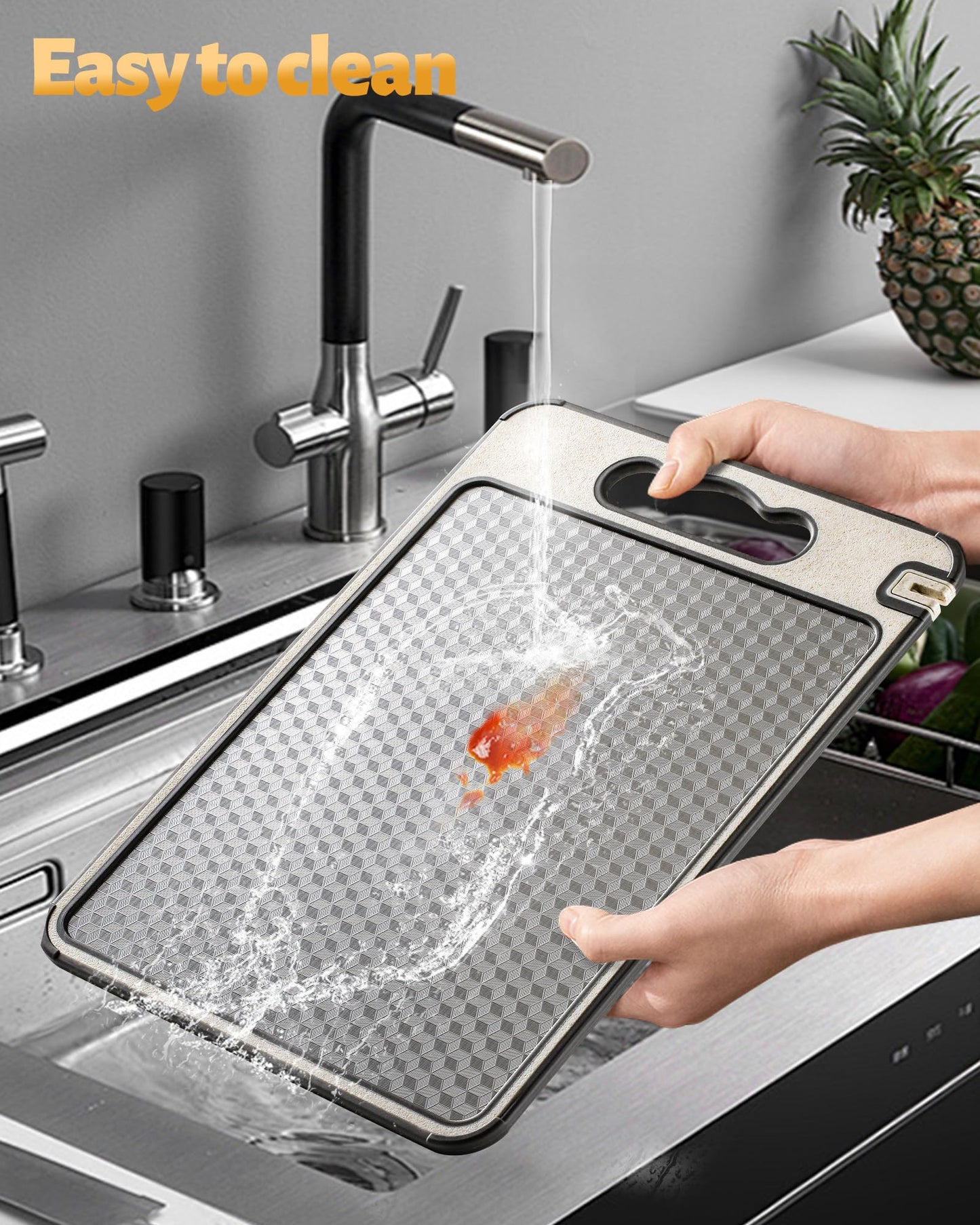 Stainless Steel Cutting Board for Kitchen, Non Toxic Large Chopping Board Double Sided Non-slip Scratch-resistant Mesh Design with Juice Groove Food-Grade Wheat Straw PP 15×10 In Easy to Clean