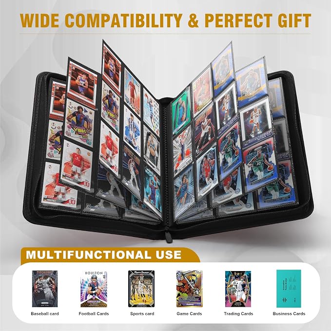 Trading Card Binder, Card Binder 9 Pocket for Trading Cards, Holds 540 Cards, Zippered Premium Card Collection Binder Album for Game Card, Sports Card, Yugioh, MTG (Black)