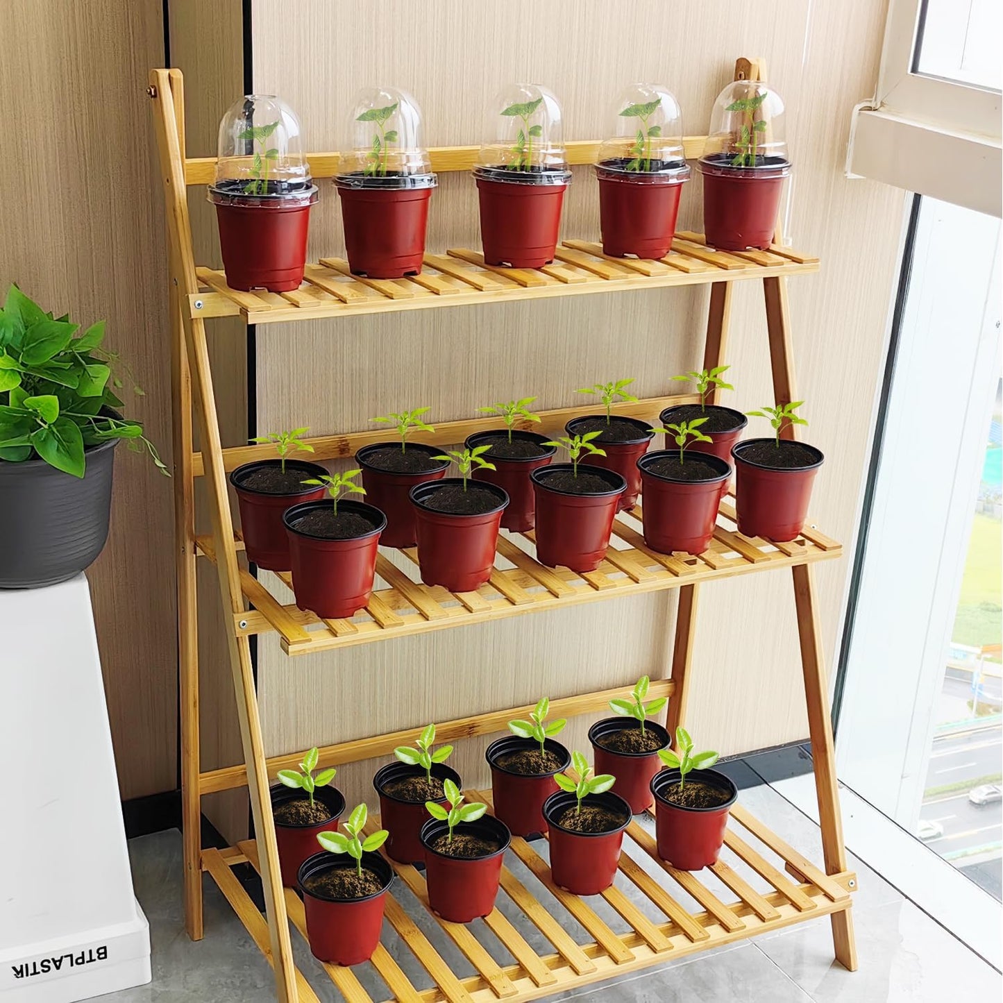 RooTrimmer Plant Nursery Pots with Humidity Domes, 50 Sets 4 Inch Soft Nursery Pots Quality Ones (50 Red Pots + 50 Clear Lids), Quality Seeds Starting with Cover