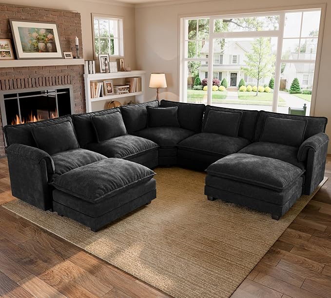 ELUCHANG 114" Oversized V-Shaped Cloud Couch Modular Sectional Sofa