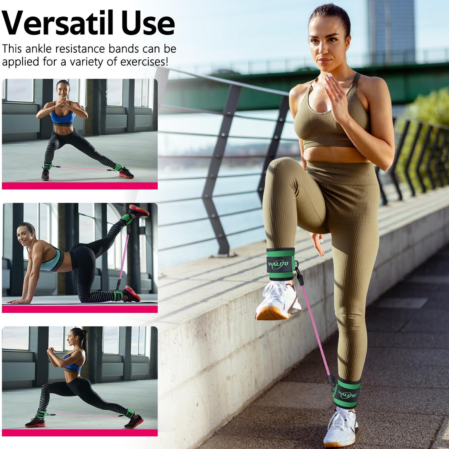 WALITO Ankle Resistance Bands with Cuffs, Exercise Bands for Legs and Butt, Booty Workout Equipment for Kickbacks and Hip Fitness Training