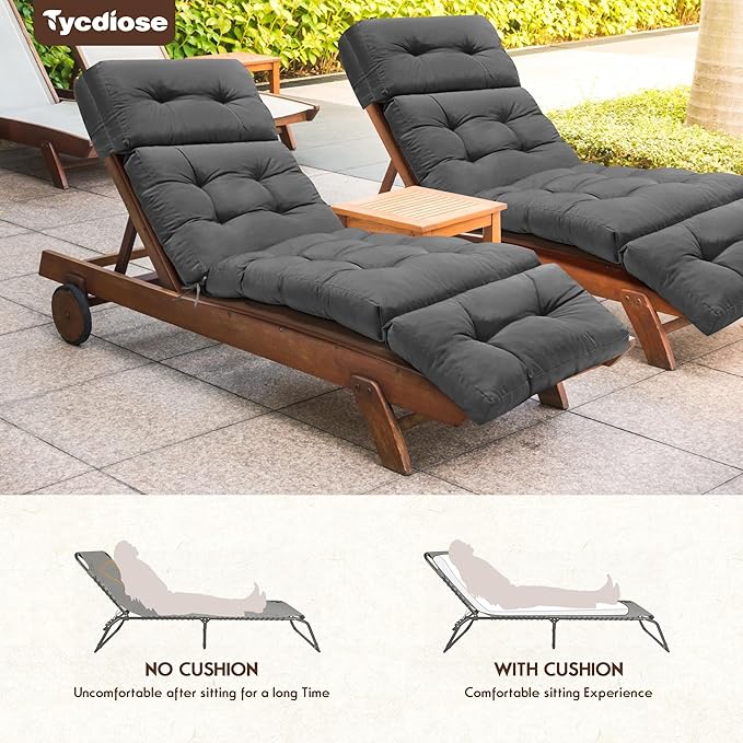 Outdoor Chaise Lounge Chair Cushion Waterproof 74.4 x 22 x 4.7 Inches Memory