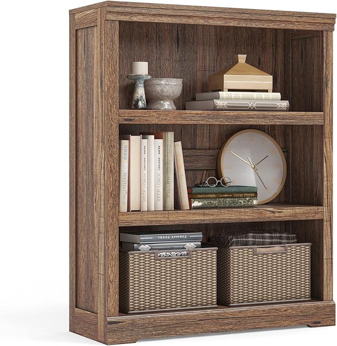 LINSY HOME 3-Tier Bookshelf Display Storage Shelves Farmhouse Bookshelf