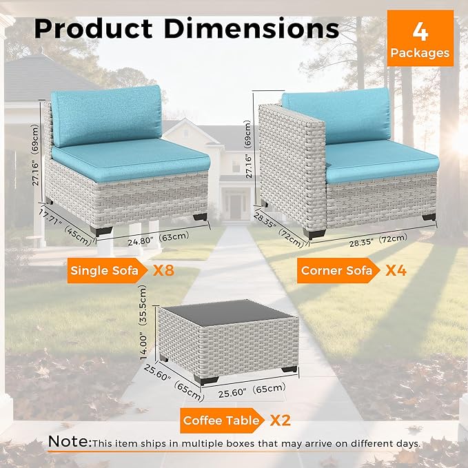 12-Seat Modular Patio Furniture Set – Outdoor Wicker Sectional Sofa