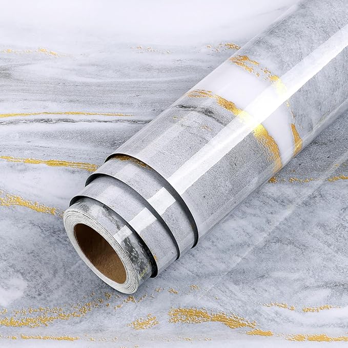 LaCheery White Grey Gold Marble Contact Paper