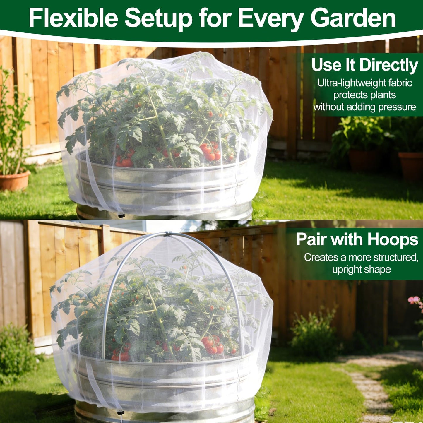 2 Pack Garden Netting for Raised Beds, Ultra-Fine Mesh Plant Covers with Drawstring, Bird, Pest & Small Animal Barrier for Vegetables, Fruits & Flowers, Fits 2 ft Dia x 1 ft H Round Raised Beds
