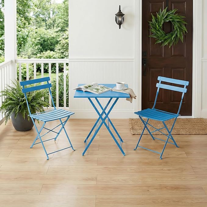 GarveeLife 3 Piece Patio Bistro Set, Folding Patio Bistro Table and Chairs Set