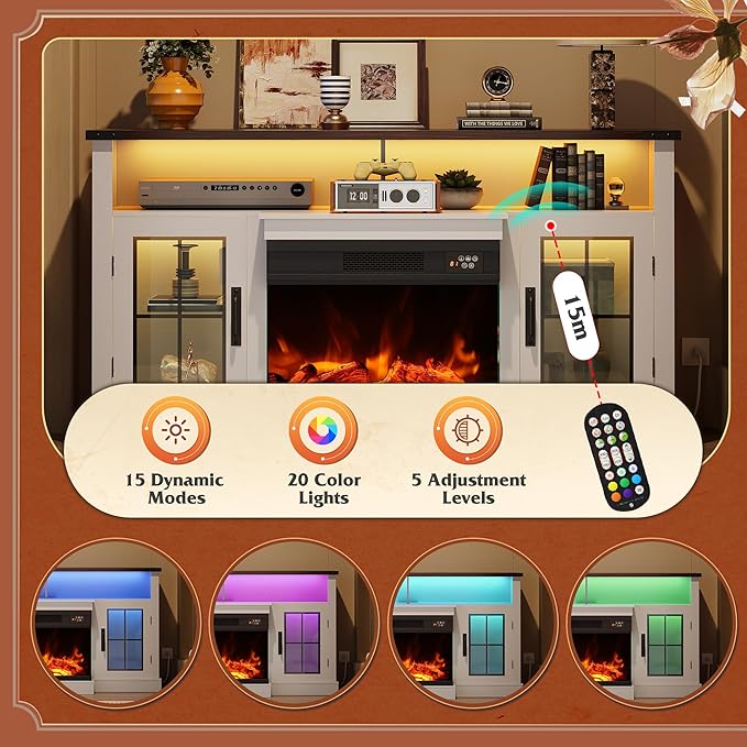 WLIVE 3-Sided Glass Electric Fireplace TV Stand