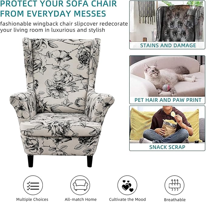 KRFOONN Wingback Chair Covers Slipcovers 2 Piece Stretch Wing Chair Covers