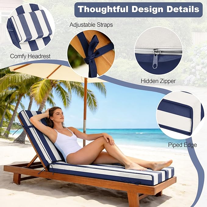 Chaise Lounge Cushions Outdoor 72x21x6 Inch, Fade Resistant 6'' Thicken Outdoor