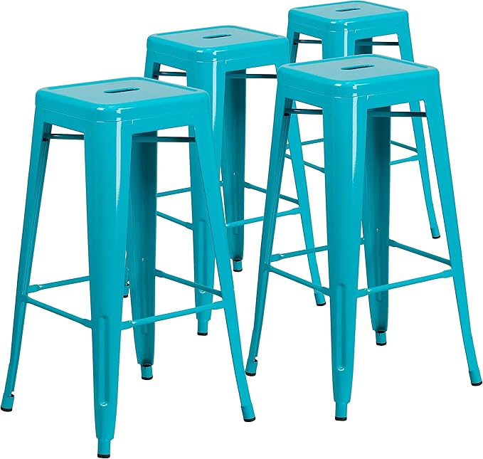 Flash Furniture Kai Commercial Grade 4 Pack 30" High Backless Crystal Teal-Blue