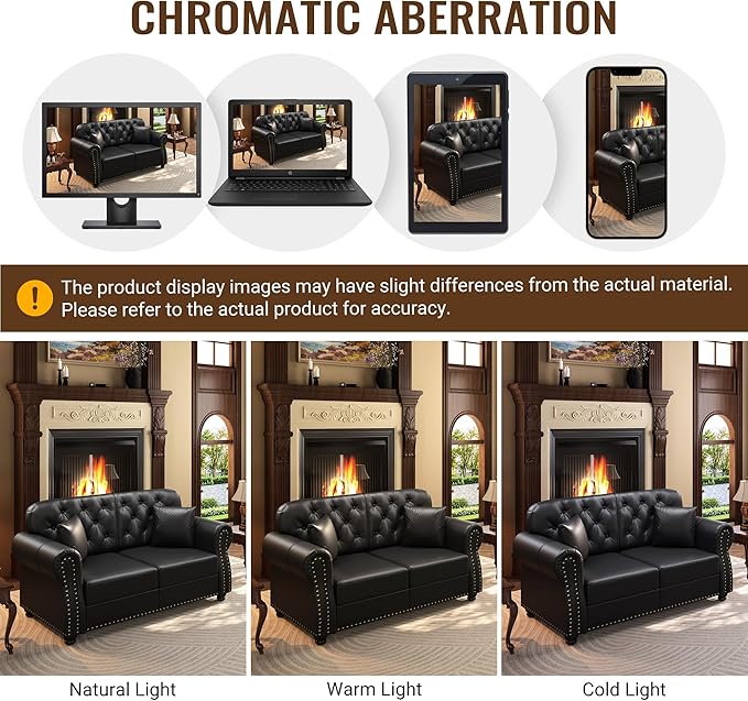 KEIKI 63" Faux Leather Chesterfield Sofa