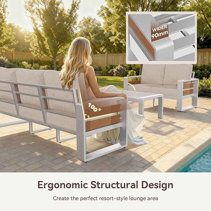 Aoxun Aluminum Patio Furniture Set, 5 Seats Luxury Metal Patio Conversation Sets