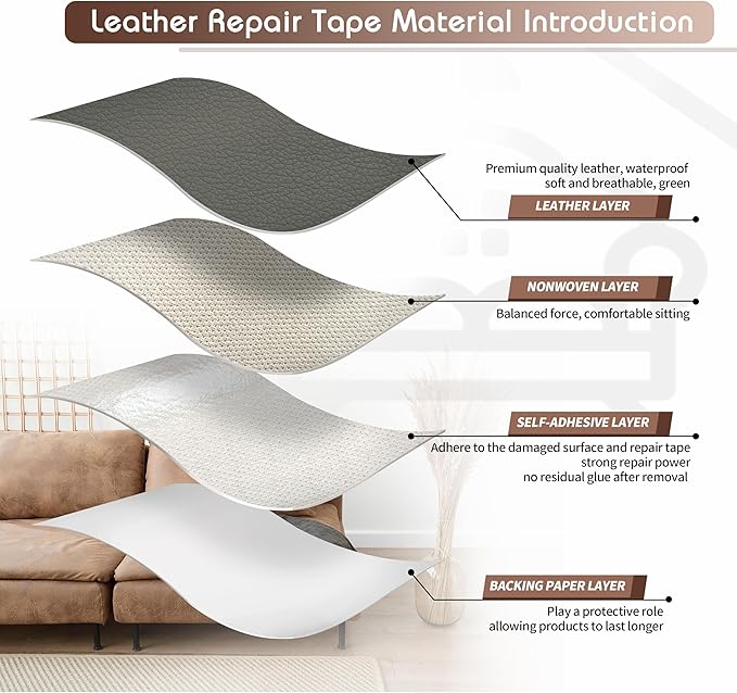 KING MOUNTAIN Leather Repair Tape, 16 x 60 Inches, Self-Adhesive, Waterproof