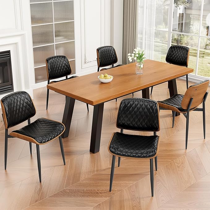 REONEY Dining Chairs Set of 8, Mid-Century Modern Upholstered PU Leather Chairs