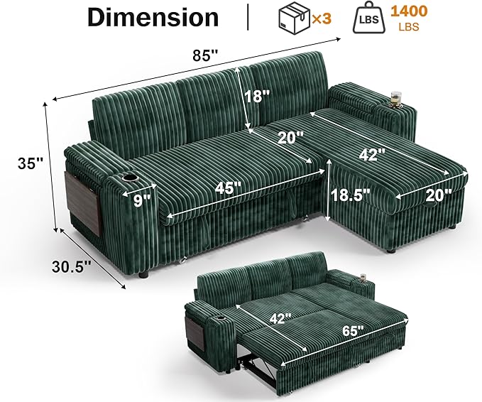 Vipbear 86" Modular Sectional Sleeper Sofa