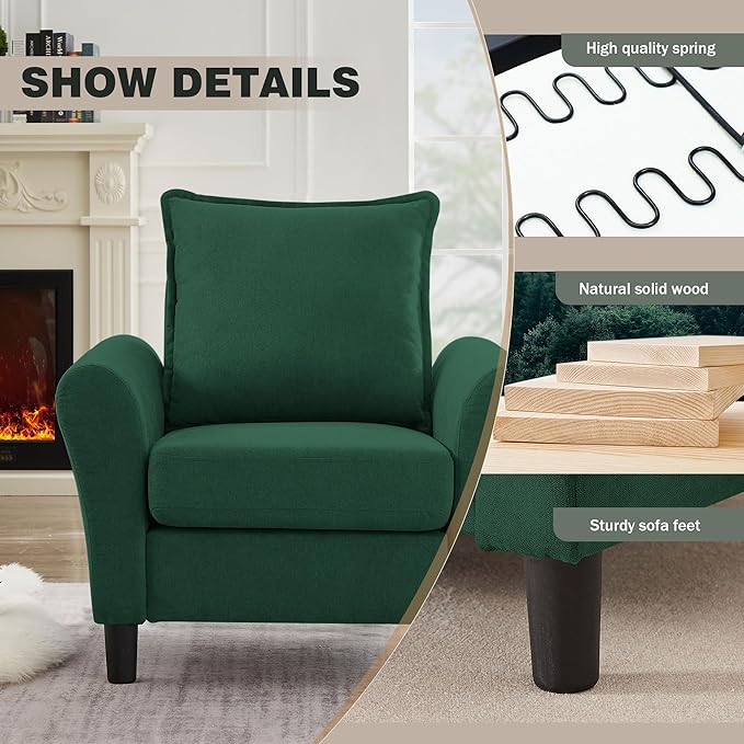 Mid-Century Accent Chair, Modern Linen Fabric Armchair