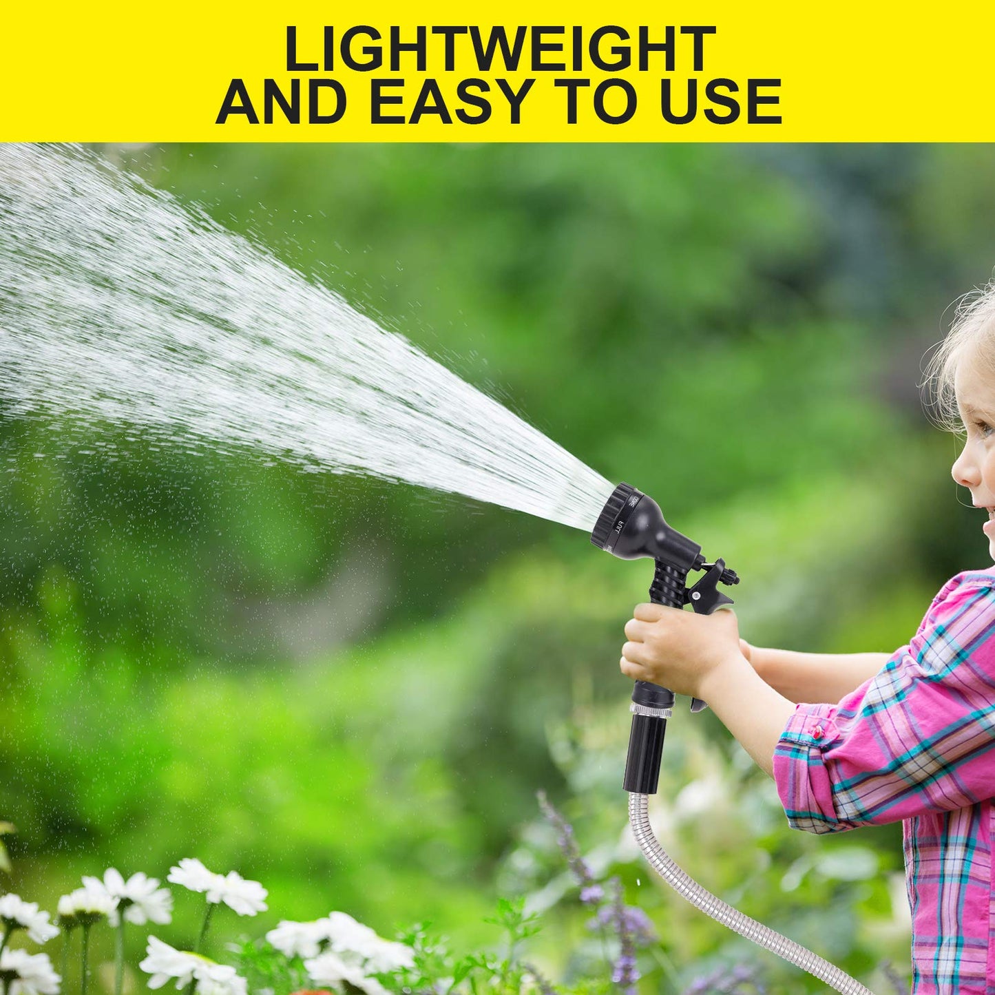 FOXEASE Metal Water Hose 25 ft - Stainless Steel Water Hose with 2 Nozzles, Lightweight, Tangle Free & Kink Free, Heavy Duty, High Pressure, Flexible, Dog Proof