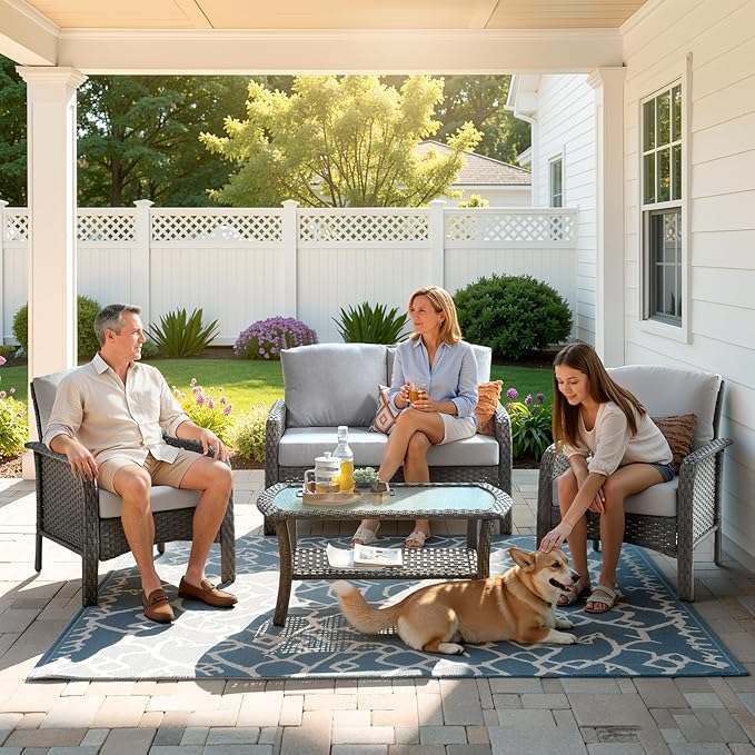 Weaxty Wicker Patio Furniture Set High Back Loveseat Sofa Couch Armchair Coffee