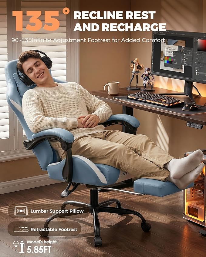 GTPLAYER Gaming Chair with Foot Rest & Pocket Spring Cushion, Ergonomic High
