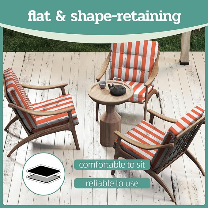 Outdoor Chair Cushions Set of 2, High Back Soft Seat Pad, Indoor Outside Use