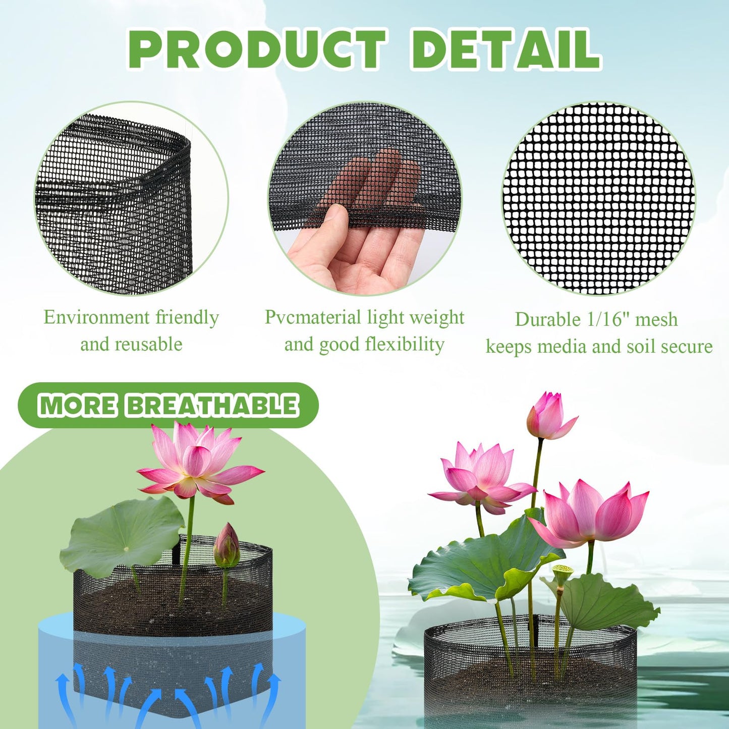 Beeveer 8 Pcs Pond Plant Baskets, Square Reusable Aquatic Planting Bags Breathable Mesh Garden Water Plant Pot for Water Lily Gladiolus Bog and Terrestrial Plants (7 Inch,Square)