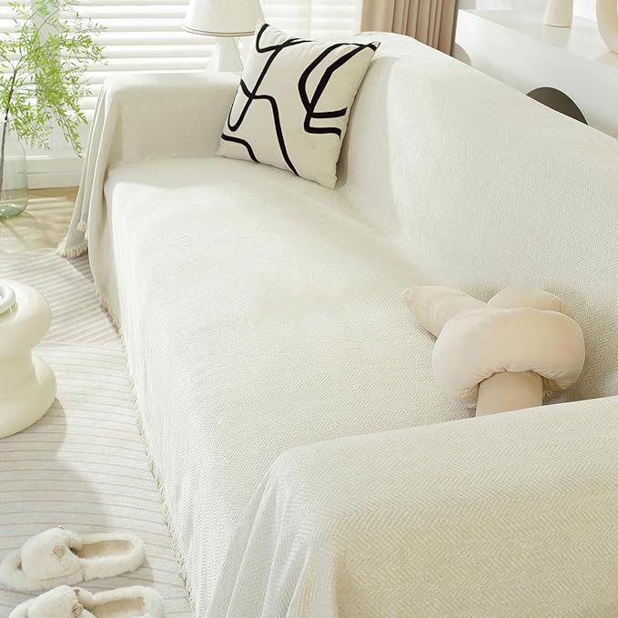 DREAMINGO Modern Minimalism Cream White Couch Cover Sectional Sofa Covers