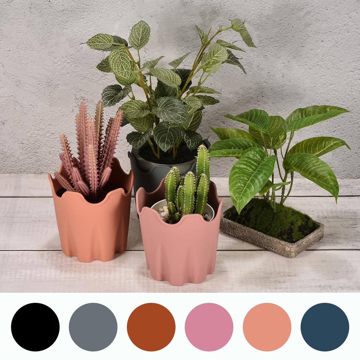 PATIKIL Silicone Plant Pot 4", 6 Pack Round Flower Planter Decorative Container for Indoor Outdoor Gardening, Orange