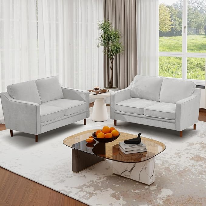 Kingfun 56" Chenille Sofa, Loveseat Couch, Mid Century Modern Love Seat Couches