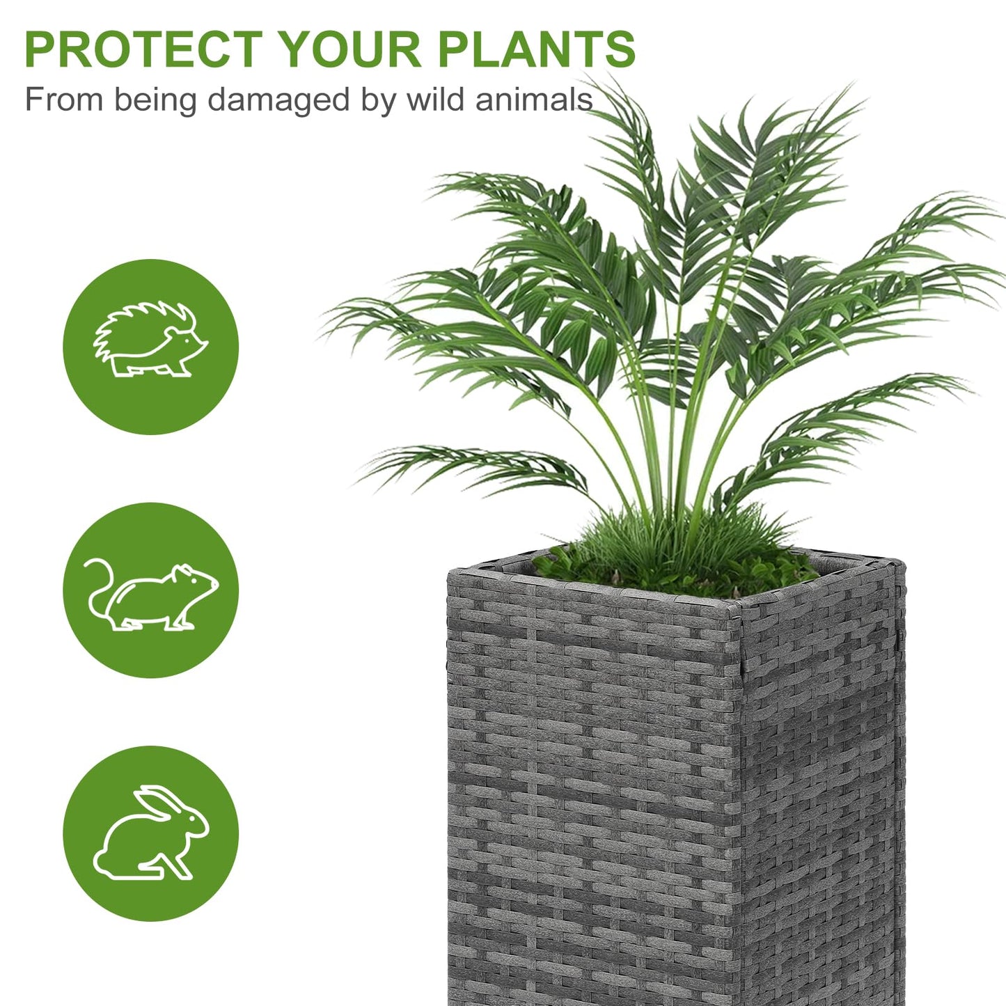LEWIS&WAYNE Set of 2 Tall Planters for Outdoor Plants Handmade 24'' Wicker Tall Square Planter Box with Removable Liners Modern Planter for Indoor Outdoor Garden Patio Front Porch - Gray