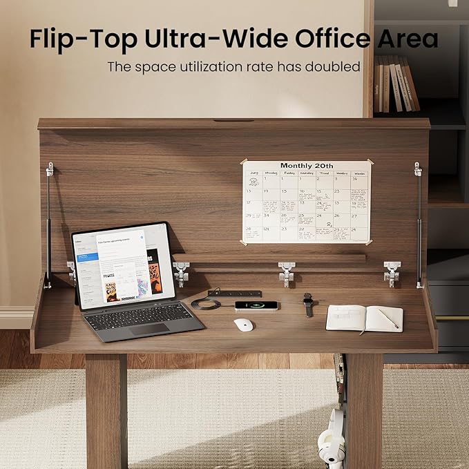 55" Convertible Computer Desk, 2-in-1 Flip-Top Desk & Dining Table